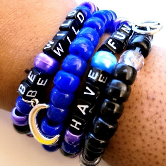 Handmade Be Wild, Have Fun GalaxyCelestial Moon Kandi Bracelet Charm Bundle Set - Picture 6 of 7